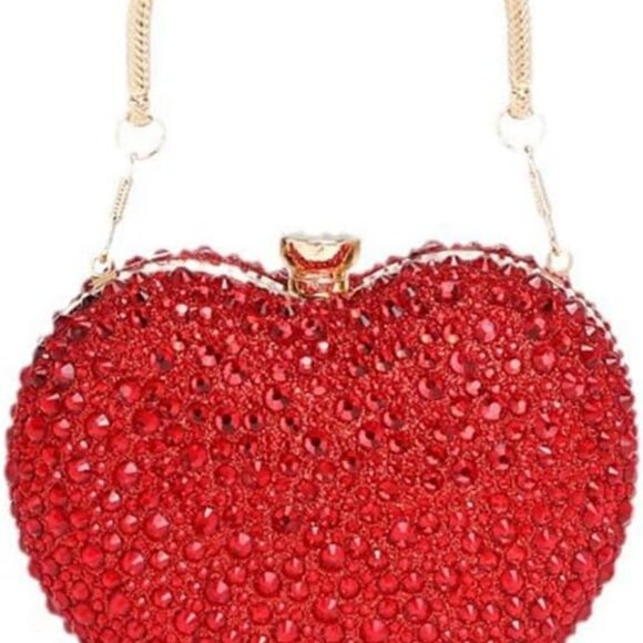 Accessories - Heart Acrylic Clutch Purse with Rhinestones, Compact, Elegant for Formal Events